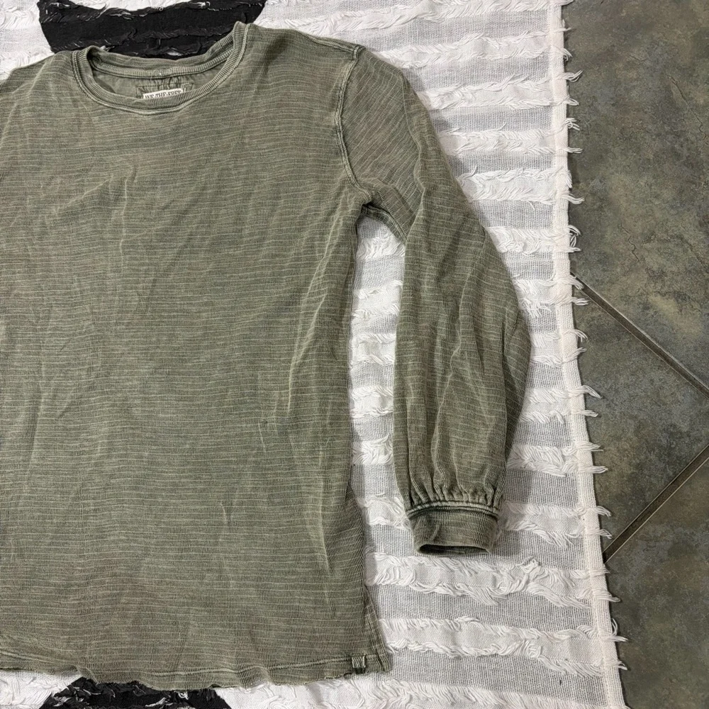 We The Free Distressed Womens Cotton Blend Gauze Shirt Green Sz XS Boho Casual